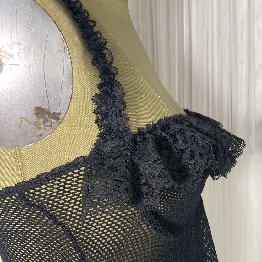 Shirley of Hollywood Black Stretchy Mesh Underwire Pink Bow Babydoll Nighty Med. - Picture 5 of 13